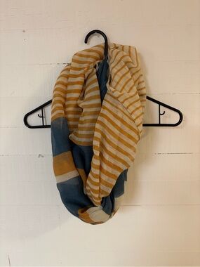 Papillon Mustard Blue Striped Lightweight Infinity Scarf Boho